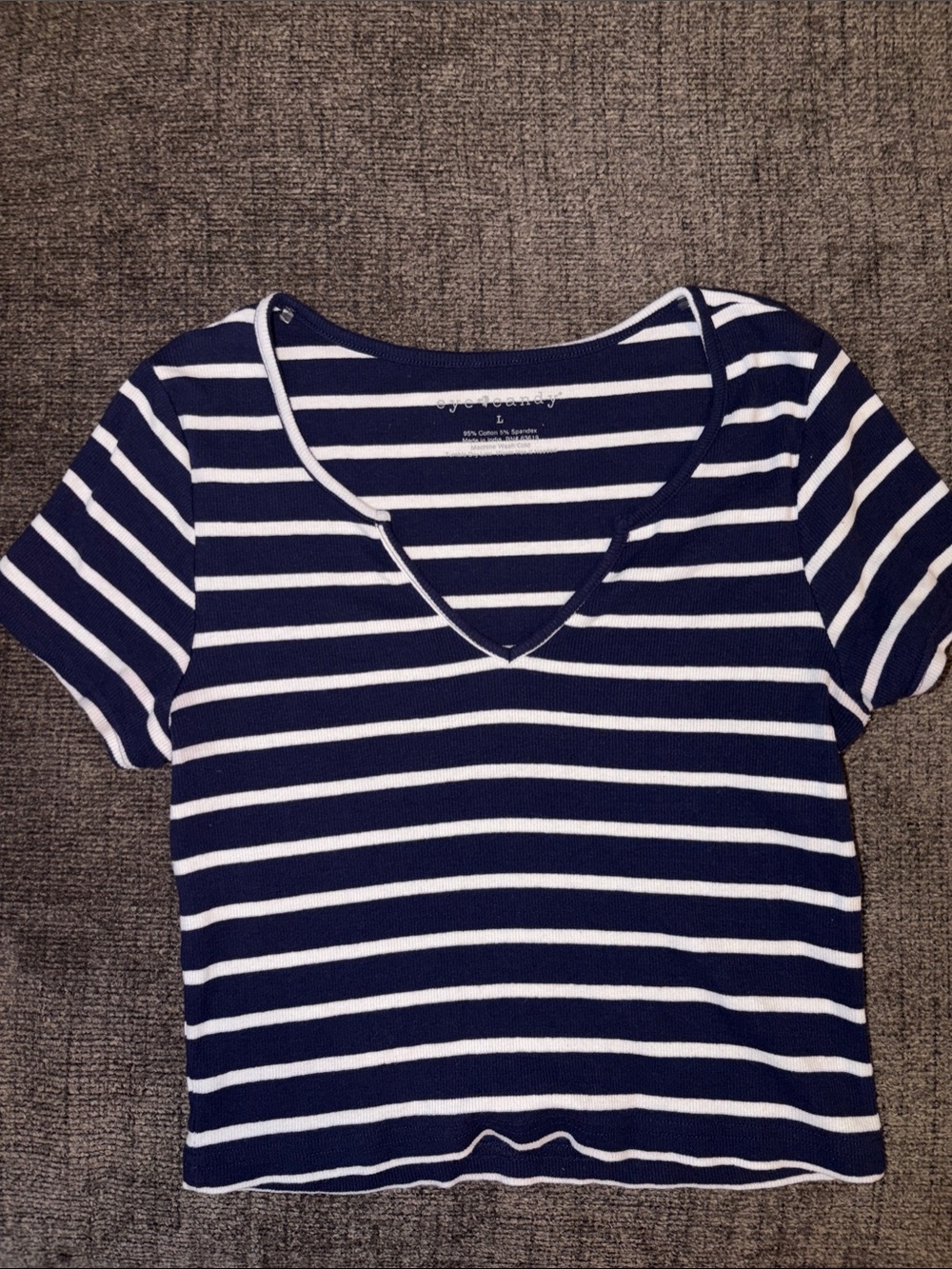 eye candy Navy and White Striped V‑Neck Short Sleeve Top